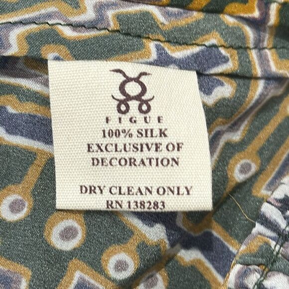 NWT Figue Cleo Silk Ruffle Neck Belted Dress in Medallion Multi Spruce XS - Picture 13 of 15